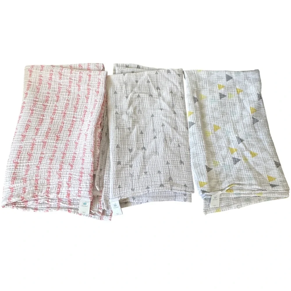 Cloud Island Muslin Swaddle Burp Cloths 3 Pack Cotton Pink Gray Arrows Triangles